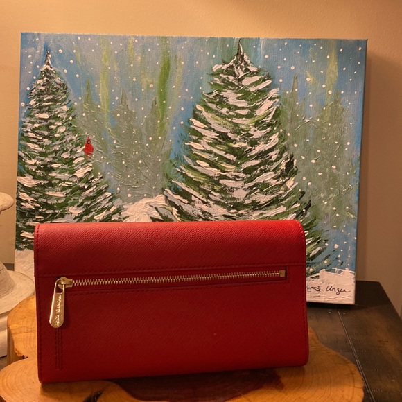 Michael Kors Jet Set Travel Leather Checkbook Wallet Chili Red. Gently Loved. 🥰 - Picture 3 of 6